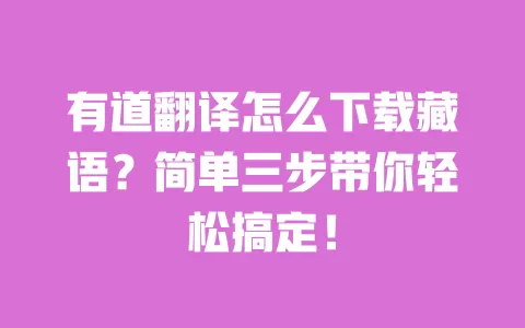 有道翻译怎么下载藏语?简单三步带你轻松搞定! 一