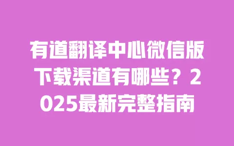 有道翻译中心微信版下载渠道有哪些?2025最新完整指南 一