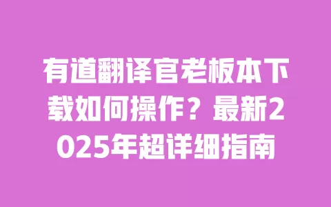 有道翻译官老板本下载如何操作?最新2025年超详细指南 一