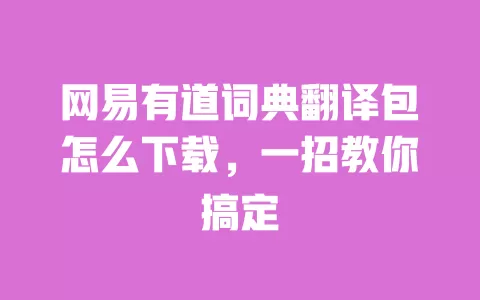 网易有道词典翻译包怎么下载,一招教你搞定 一