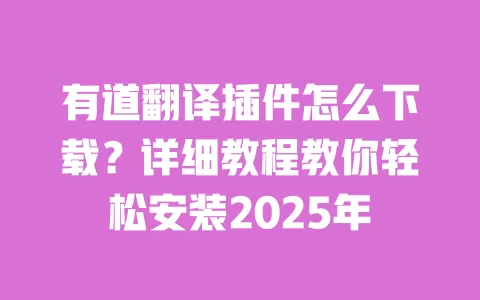有道翻译插件怎么下载?详细教程教你轻松安装2025年 一