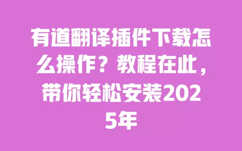 有道翻译插件下载怎么操作？教程在此，带你轻松安装2025年 一